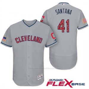 Camiseta Beisbol Hombre Cleveland Indians 2017 Estrellas y Rayas Carlos Santana Gris Flex Base