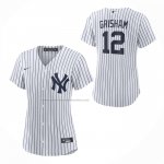 Camiseta Beisbol Mujer New York Yankees Trent Grisham Primera Replica Blanco Camiseta Beisbol Mujer New York Yankees Trent Grisham Primera Replica Blanco
