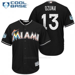 Camiseta Beisbol Hombre Miami Marlins Marchell Ozuna Negro 2017 Entrenamiento de Primavera Cool Base Jugador