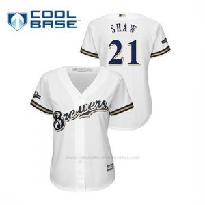 Camiseta Beisbol Mujer Milwaukee Brewers Travis Shaw 2019 Postseason Cool Base Blanco