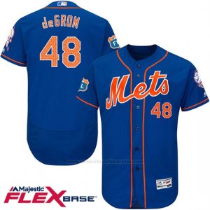 Camiseta Beisbol Hombre New York Mets Jacob Degrom 48 Azul Flex Base Autentico Coleccion On Field Entrenamiento de Primavera