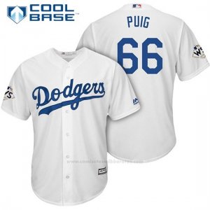 Camiseta Beisbol Hombre Los Angeles Dodgers 2017 World Series Yasiel Puig Blanco Cool Base