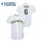 Camiseta Beisbol Hombre Milwaukee Brewers Lorenzo Cain Cool Base Primera Replica Blanco