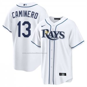 Camiseta Beisbol Hombre Tampa Bay Rays Junior Caminero Primera Replica Blanco Camiseta Beisbol Hombre Tampa Bay Rays Junior Caminero Primera Replica Blanco
