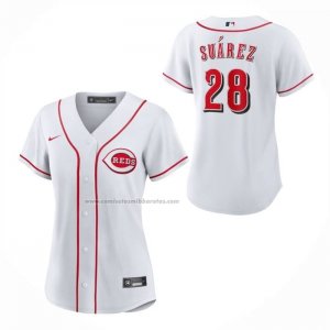 Camiseta Beisbol Mujer Cincinnati Reds Eugenio Suarez Primera Replica Blanco