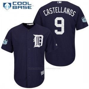 Camiseta Beisbol Hombre Detroit Tigers Nick Castellanos 9 Azul 2017 Entrenamiento de Primavera Cool Base Jugador