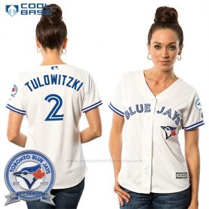 Camiseta Beisbol Mujer Toronto Blue Jays Troy Tulowitzki 2 Blanco Cool Base 40 Aniversario