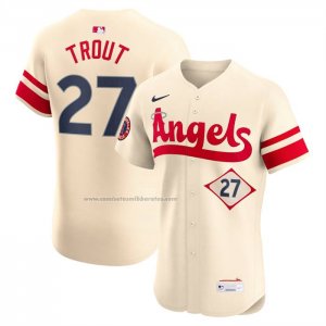 Camiseta Beisbol Hombre Los Angeles Angels Mike Trout City Connect Elite Crema