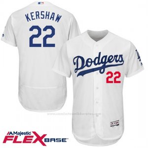 Camiseta Beisbol Hombre Los Angeles Dodgers Clayton Kershaw 22 Blanco Flex Base Autentico Coleccion Jugador
