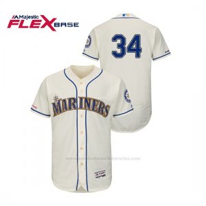 Camiseta Beisbol Hombre Seattle Mariners Felix Hernandez 150th Aniversario Patch Autentico Flex Base Crema