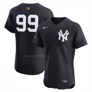 Camiseta Beisbol Hombre New York Yankees Aaron Judge Alterno Sponsor Patch Gold Batterman Elite Azul1