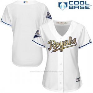 Camiseta Beisbol Mujer Kansas City Royals World Series Campeones Oro Program Blanco Cool Base