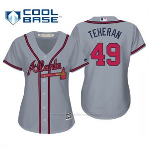 Camiseta Beisbol Mujer Atlanta Braves Julio Teheran Cool Base Majestic Road 2019 Gris