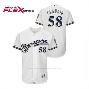 Camiseta Beisbol Hombre Milwaukee Brewers Alex Claudio 150th Aniversario Patch Autentico Flex Base Blanco