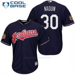 Camiseta Beisbol Hombre Cleveland Indians Tyler Naquin 30 Azul 2017 Entrenamiento de Primavera Cool Base Jugador