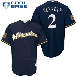 Camiseta Beisbol Hombre Milwaukee Brewers Scooter Gennett Azul 2017 Entrenamiento de Primavera Cool Base Jugador