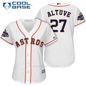 Camiseta Beisbol Mujer Houston Astros 2017 World Series Campeones Jose Altuve Blanco Cool Base
