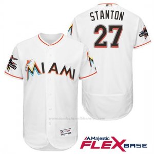 Camiseta Beisbol Hombre Miami Marlins 27 Giancarlo Stanton Blanco 2017 Flex Base