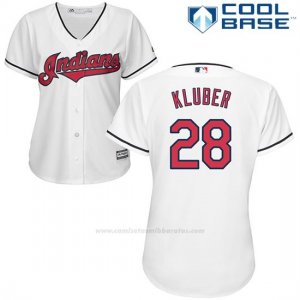Camiseta Beisbol Mujer Cleveland Indians 28 Corey Kluber Blanco Cool Base
