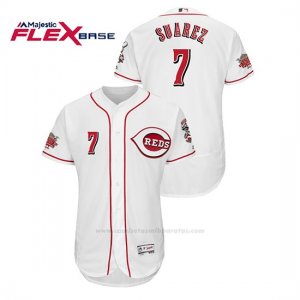 Camiseta Beisbol Hombre Cincinnati Reds Eugenio Suarez 150th Aniversario Patch Flex Base Blanco