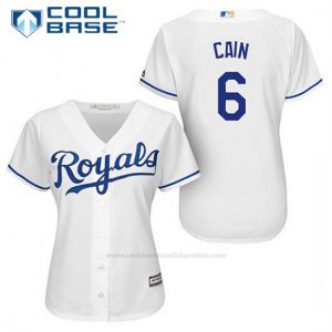 Camiseta Beisbol Mujer Kansas City Royals Lorenzo Cain 6 Blanco 1ª Cool Base