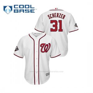 Camiseta Beisbol Hombre Washington Nationals Max Scherzer 2019 World Series Bound Cool Base Blanco