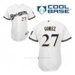 Camiseta Beisbol Hombre Milwaukee Brewers Carlos Gomez 27 Blanco 1ª Cool Base
