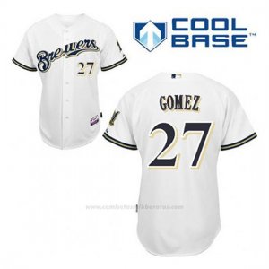 Camiseta Beisbol Hombre Milwaukee Brewers Carlos Gomez 27 Blanco 1ª Cool Base