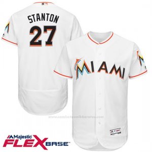 Camiseta Beisbol Hombre Miami Marlins Giancarlo Stanton 27 Blanco Flex Base Autentico Coleccion Jugador