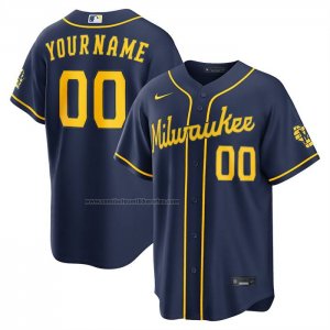 Camiseta Beisbol Hombre Milwaukee Brewers Alterno Stadium Personalizada Azul Camiseta Beisbol Hombre Milwaukee Brewers Alterno Stadium Personalizada Azul