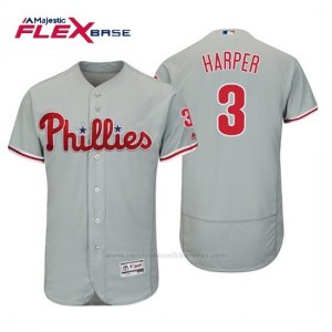 Camiseta Beisbol Hombre Philadelphia Phillies Bryce Harper Flex Base Autentico Collezione Road 2019 Gris