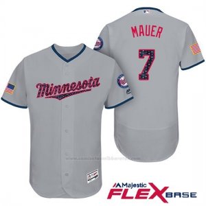 Camiseta Beisbol Hombre Minnesota Twins 2017 Estrellas y Rayas Joe Mauer Gris Flex Base