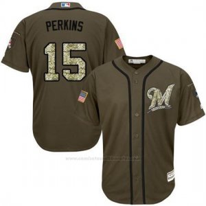 Camiseta Beisbol Hombre Minnesota Twins 15 Glen Perkins Verde Salute To Service