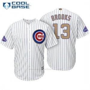 Camiseta Beisbol Hombre Chicago Cubs 13 Aaron Brooks Blanco Oro Program Cool Base