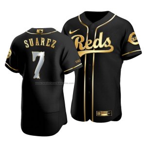 Camiseta Beisbol Hombre Cincinnati Reds Eugenio Suarez Golden Edition Autentico Negro