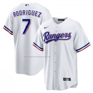 Camiseta Beisbol Hombre Texas Rangers Ivan Rodriguez Retired Primera Replica Blanco Camiseta Beisbol Hombre Texas Rangers Ivan Rodriguez Retired Primera Replica Blanco