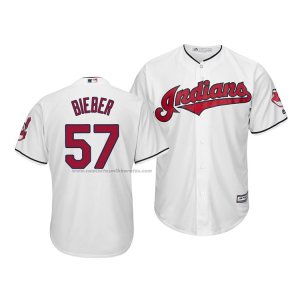 Camiseta Beisbol Hombre Cleveland Indians Shane Bieber Cool Base Primera Blanco