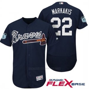 Camiseta Beisbol Hombre Atlanta Braves 22 Nick Markakis Azul 2017 Entrenamiento de Primavera Flex Base