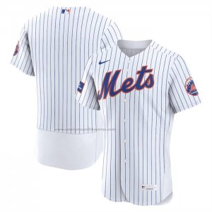 Camiseta Beisbol Hombre New York Mets Primera Sponsor Patch Autentico Blanco