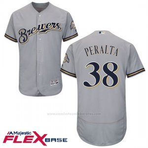 Camiseta Beisbol Hombre Milwaukee Brewers Wily Peralta Gris Autentico Coleccion Flex Base