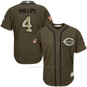 Camiseta Beisbol Hombre Cincinnati Reds 4 Brandon Phillips Verde Salute To Service