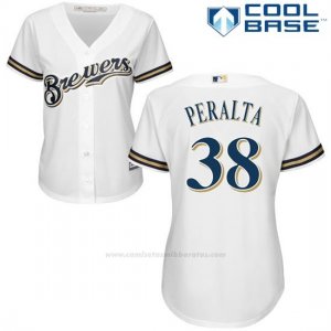 Camiseta Beisbol Mujer Milwaukee Brewers Wily Peraltan Blanco Autentico Coleccion Cool Base