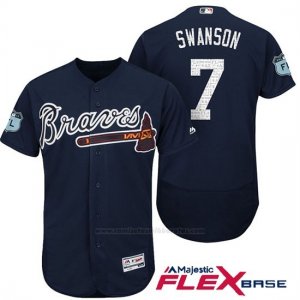 Camiseta Beisbol Hombre Atlanta Braves 7 Dansby Swanson Azul 2017 Entrenamiento de Primavera Flex Base