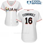 Camiseta Beisbol Mujer Miami Marlins 16 Jose Fernandez Blanco Cool Base