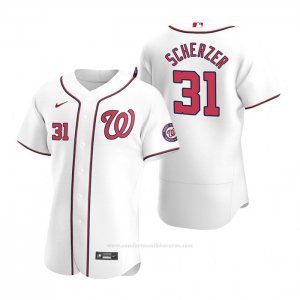 Camiseta Beisbol Hombre Washington Nationals Max Scherzer Autentico Primera 2020 Blanco