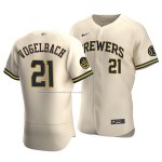 Camiseta Beisbol Hombre Milwaukee Brewers Daniel Vogelbach Autentico Alterno Crema