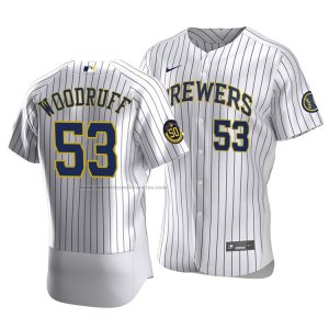 Camiseta Beisbol Hombre Milwaukee Brewers Brandon Woodruff Autentico Primera Blanco