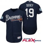 Camiseta Beisbol Hombre Atlanta Braves 19 R.A. Dickey Azul 2017 Entrenamiento de Primavera Flex Base