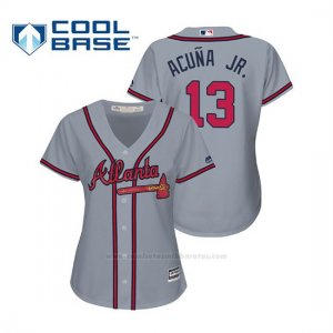 Camiseta Beisbol Mujer Atlanta Braves Ronald Acuna Jr. Cool Base Majestic Road 2019 Gris