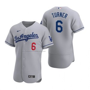 Camiseta Beisbol Hombre Los Angeles Dodgers Trea Turner Autentico Road Gris